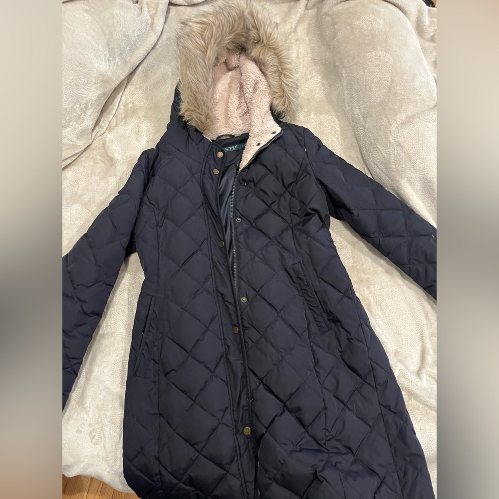Dark Blue Ralph Lauren puffer coat, faux fur